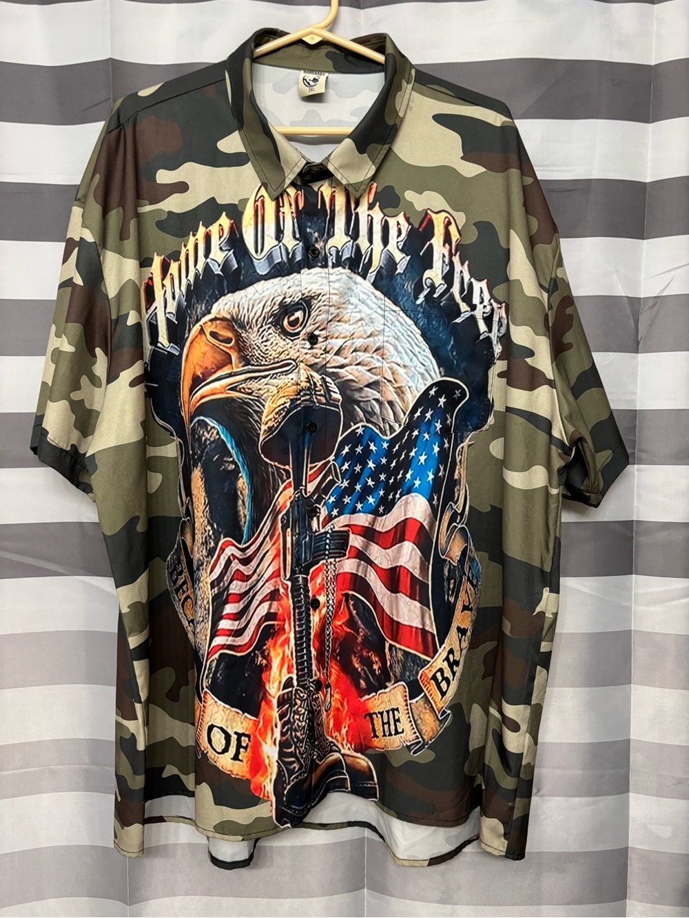 Men's Camo Graphic Polo Shirt with Eagle & American Flag New